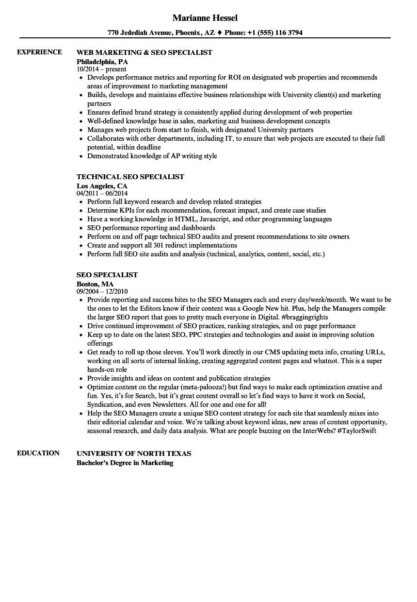 Seo Specialist Resume Samples Velvet Jobs regarding sizing 860 X 1240