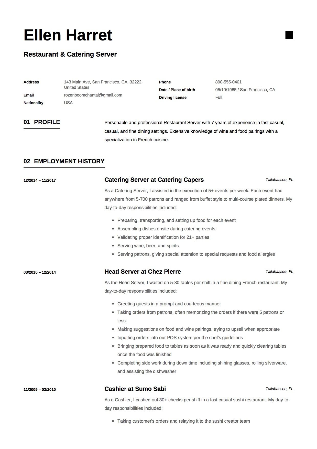 Server Resume Writing Guide 17 Examples Free Downloads regarding sizing 1239 X 1754