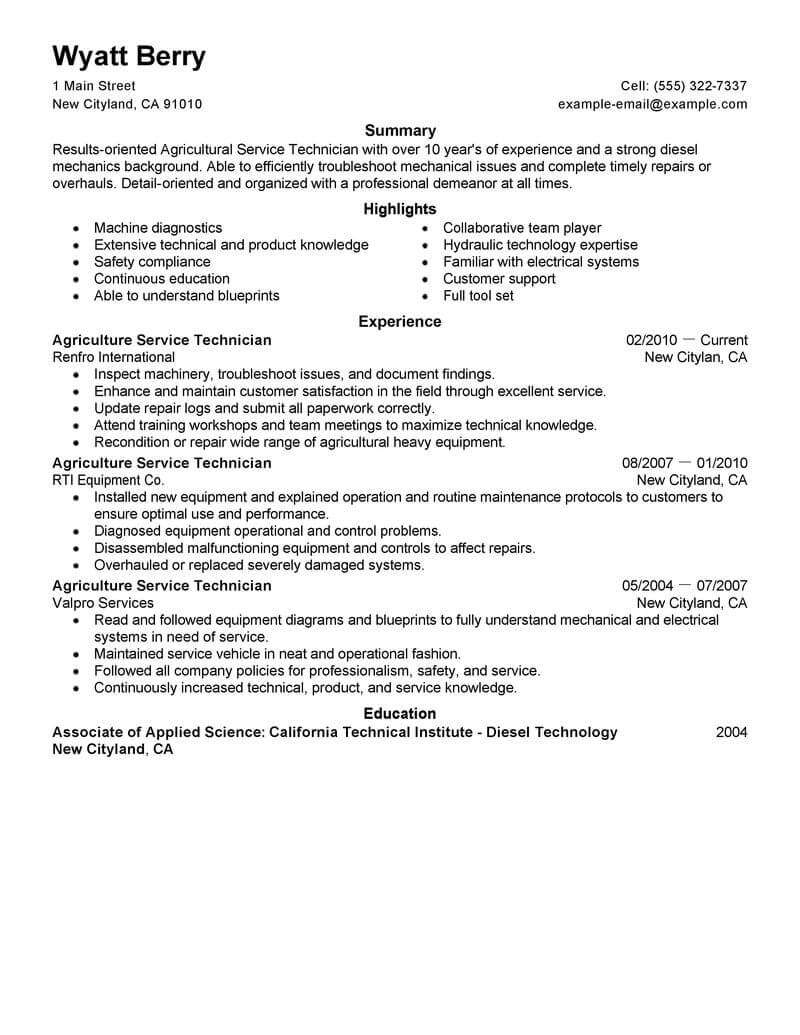 Service Technician Resume Template For Microsoft Word with regard to sizing 800 X 1035