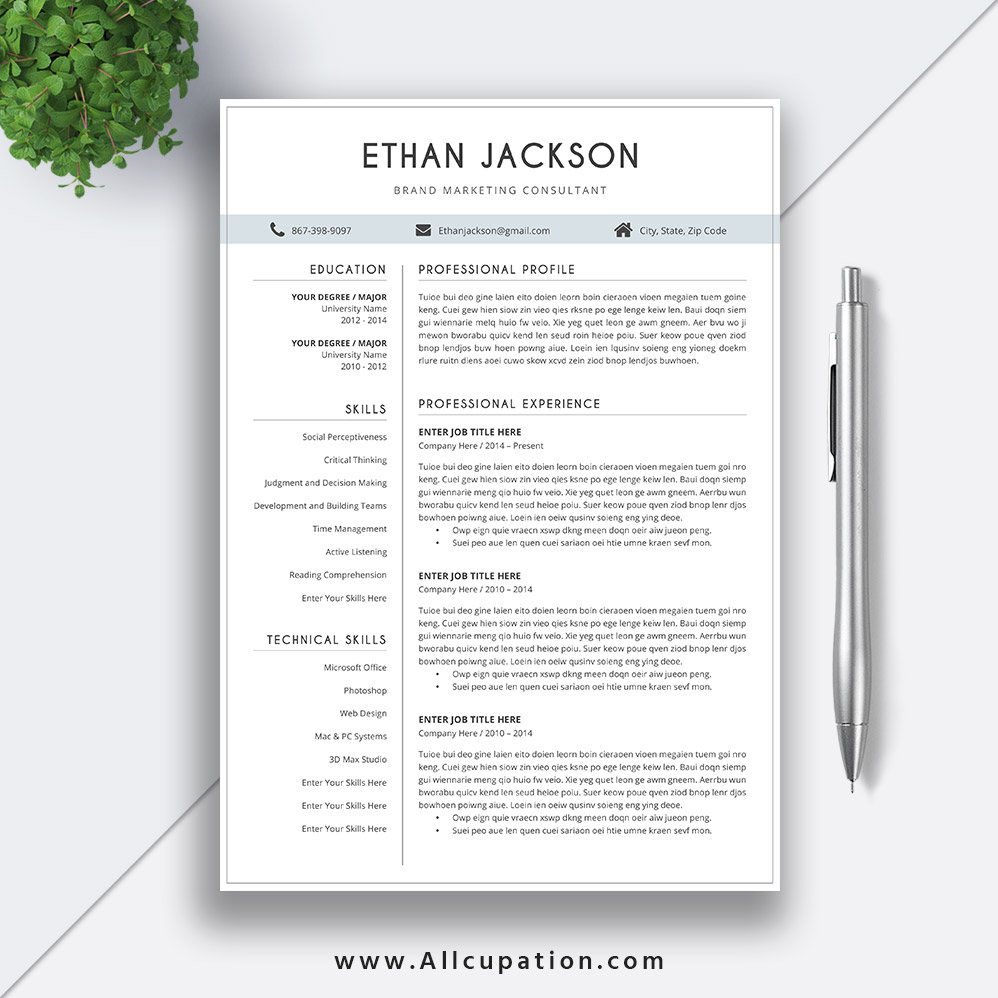 Simple And Elegant Resume Template Word Resume 2020 Creative Cv Template 1 2 3 Page Cover Letter References Instant Download Ethan with regard to measurements 998 X 998