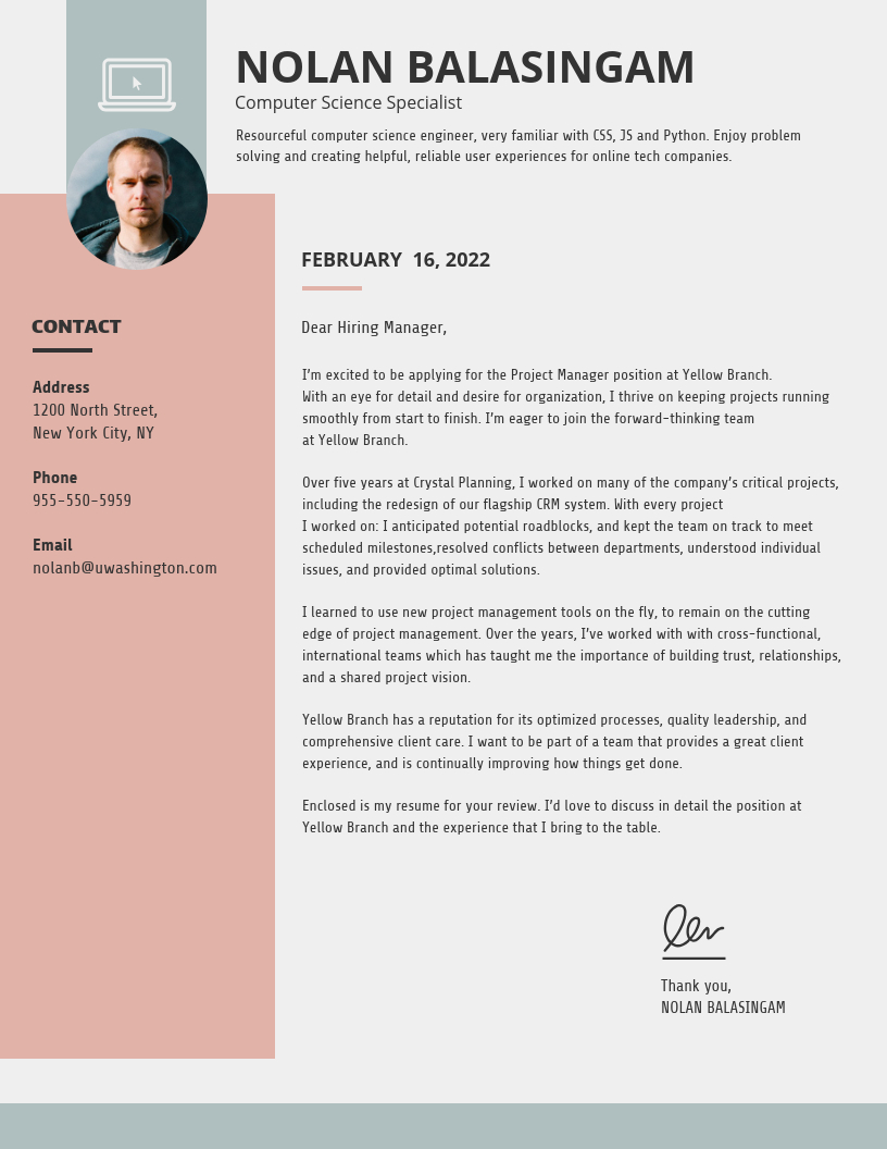 Simple College Student Cover Letter Template with measurements 816 X 1056