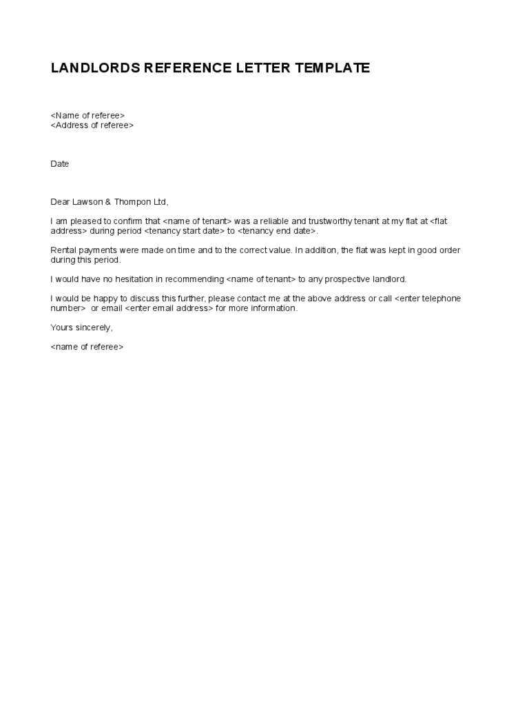 Simple Landlord Reference Letter Template Free Download with dimensions 768 X 1024