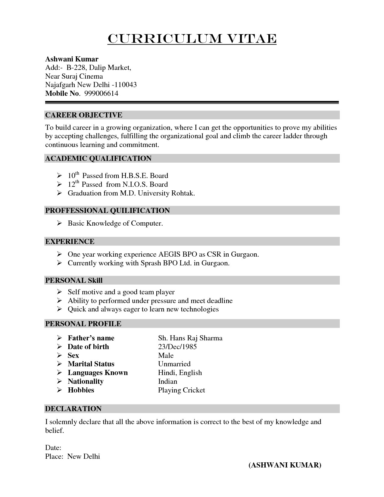 Simple Resume Format In Doc With Simple Resume Format Free with proportions 1275 X 1650