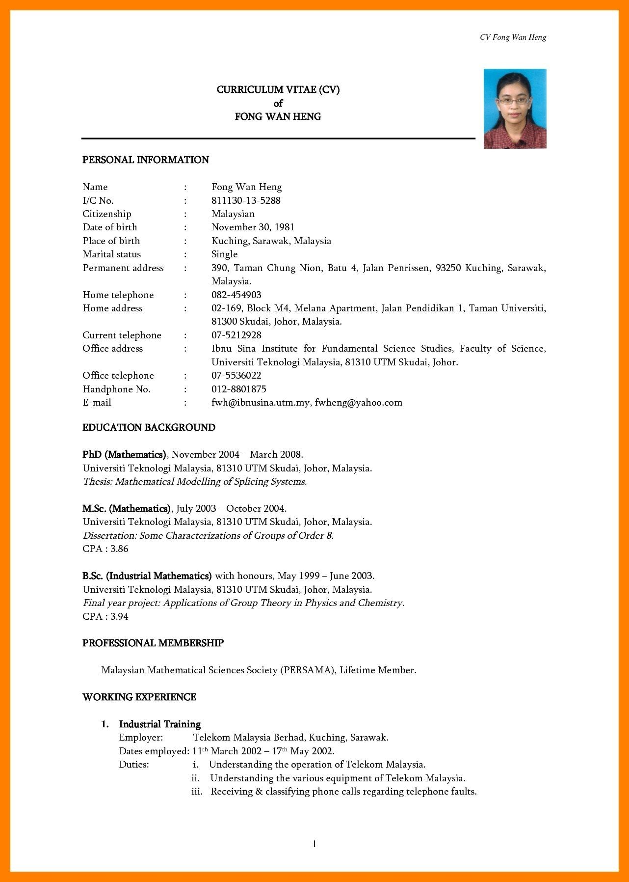 Simple Resume Template Malaysia Free Download With Simple with regard to proportions 1282 X 1796