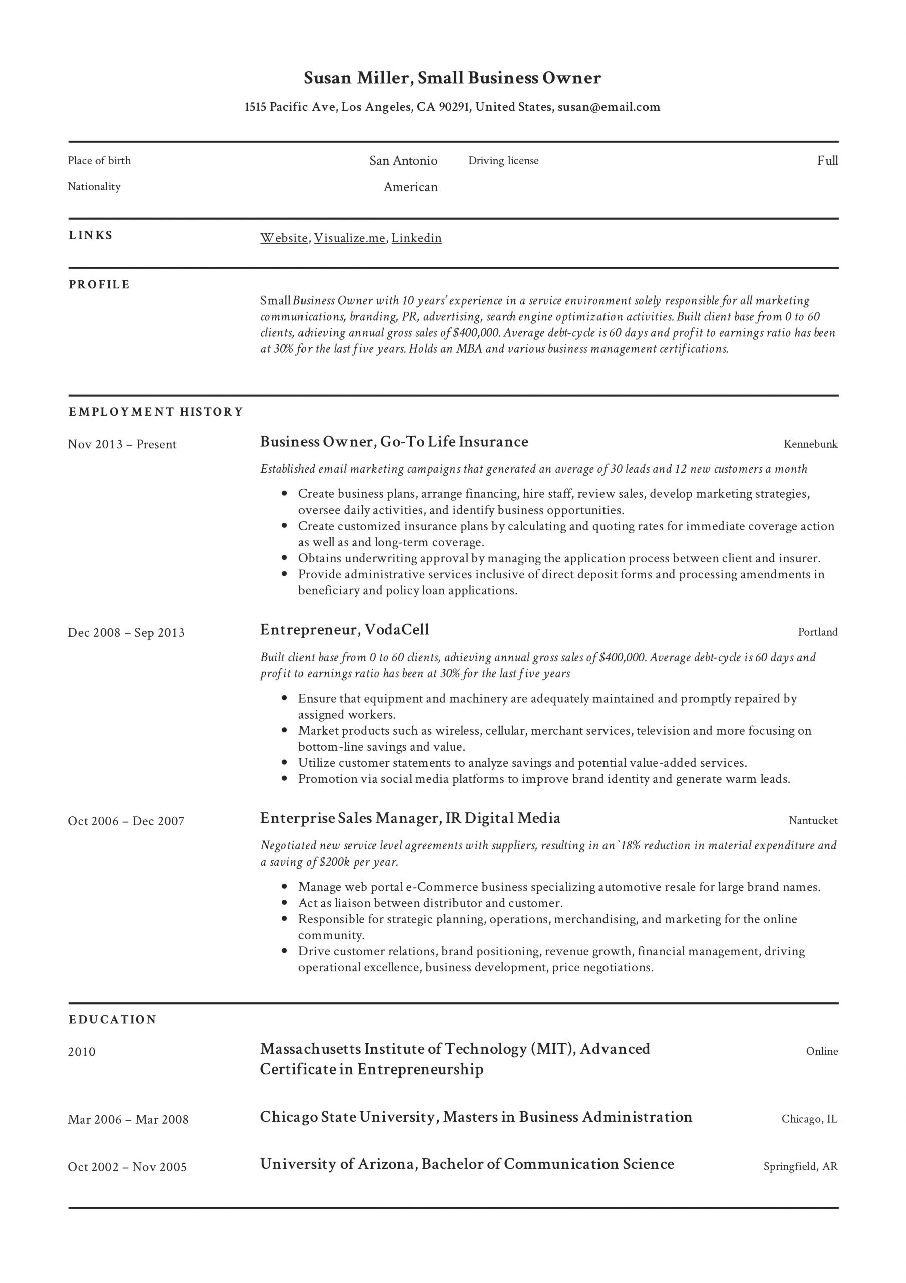 Small Business Owner Resume Guide 12 Examples Pdf 2019 intended for measurements 2478 X 3507