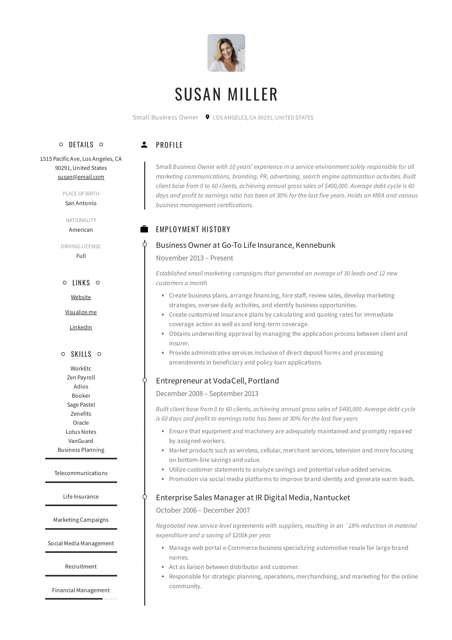 Small Business Owner Resume Guide 12 Examples Pdf 2019 throughout size 2478 X 3507