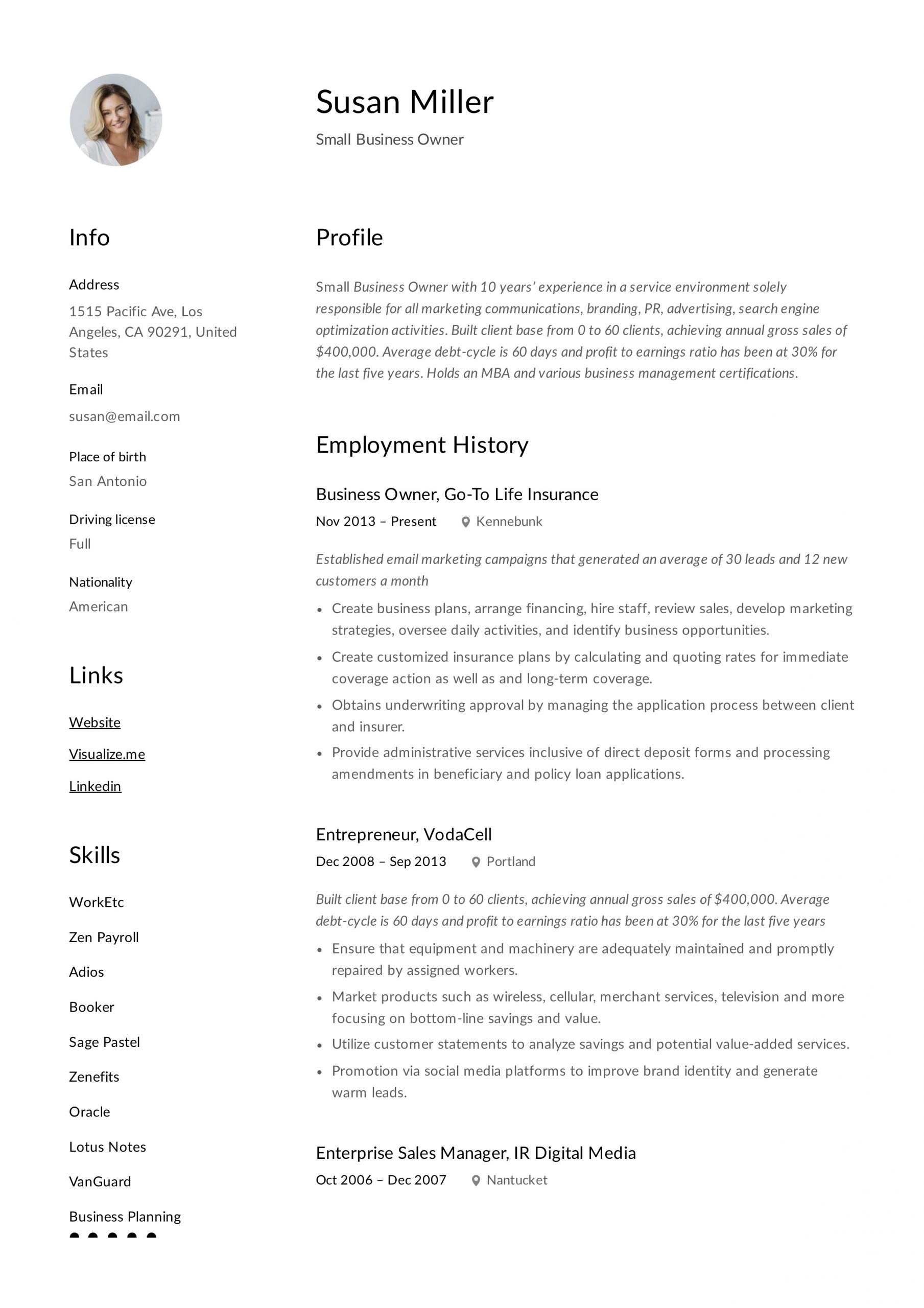 Small Business Owner Resume Guide 12 Examples Pdf 2019 throughout sizing 2478 X 3507