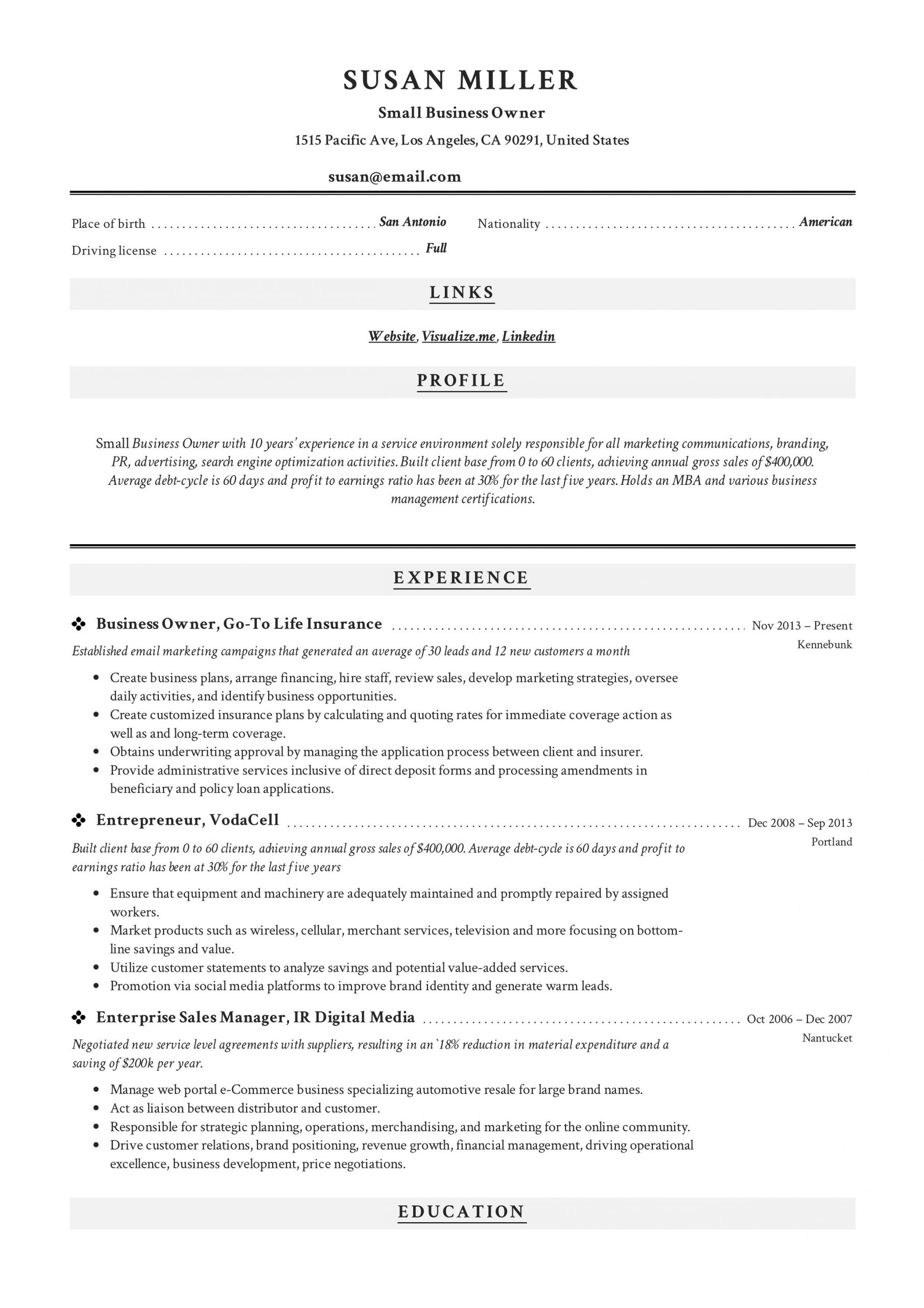 Small Business Owner Resume Guide In 2020 Architect Resume intended for dimensions 2478 X 3507