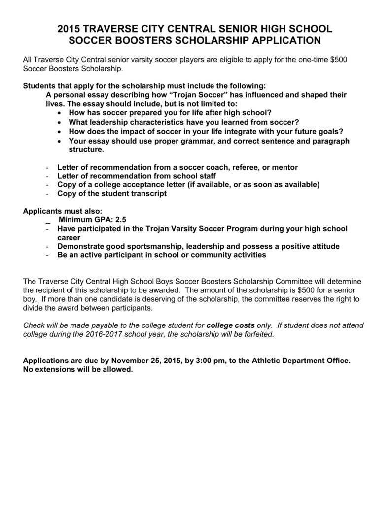 Soccer Scholarship Application Traverse City Central High within dimensions 791 X 1024