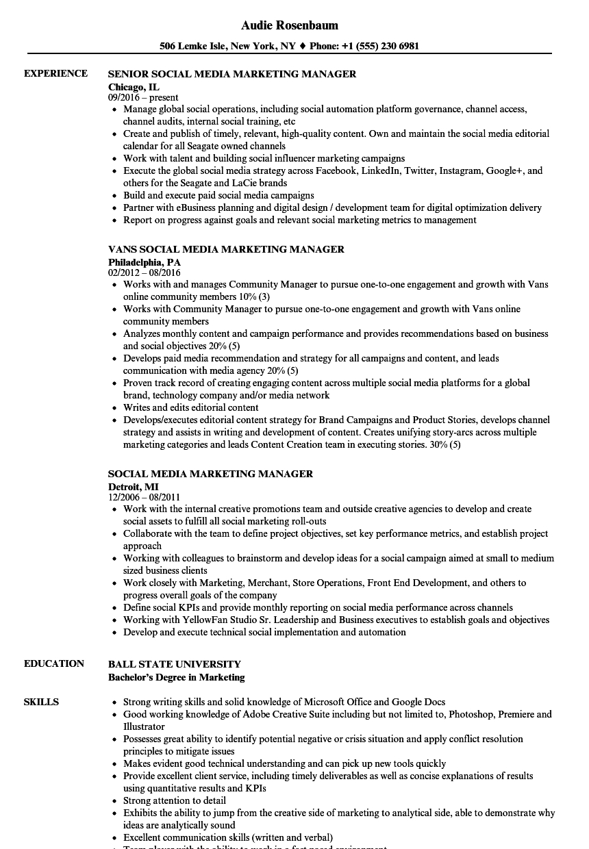 Social Media Marketing Manager Resume Samples Velvet Jobs throughout proportions 860 X 1240