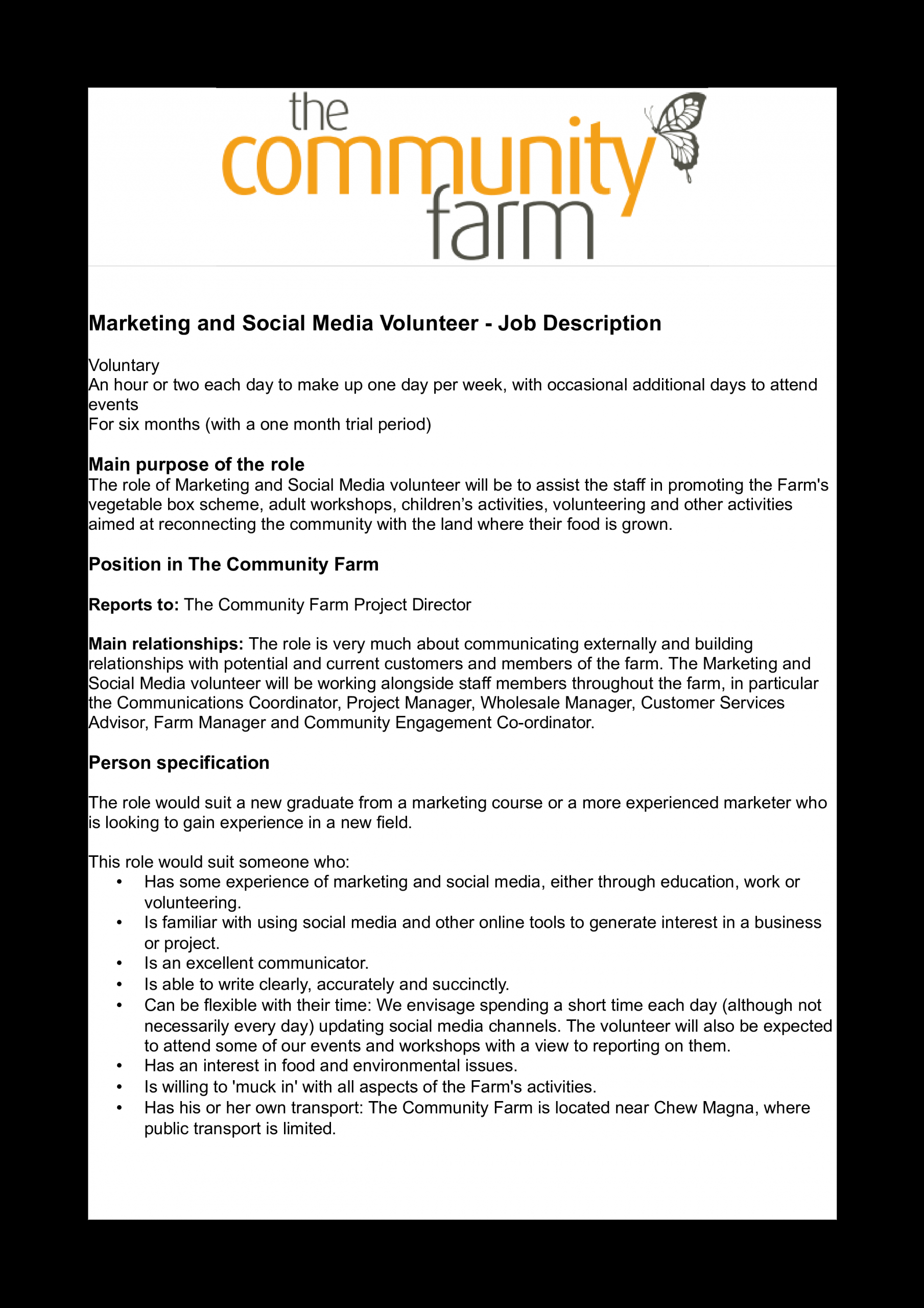 Volunteer Job Description Template