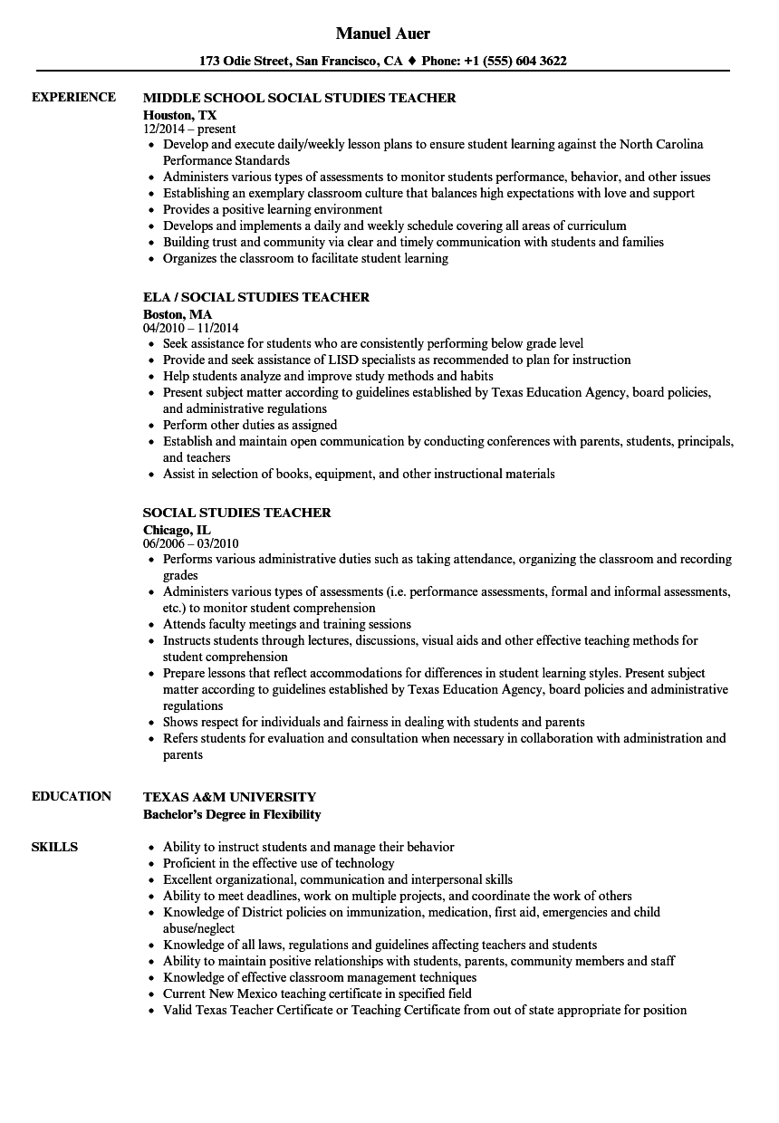 Social Studies Teacher Resume Samples Velvet Jobs intended for measurements 860 X 1240