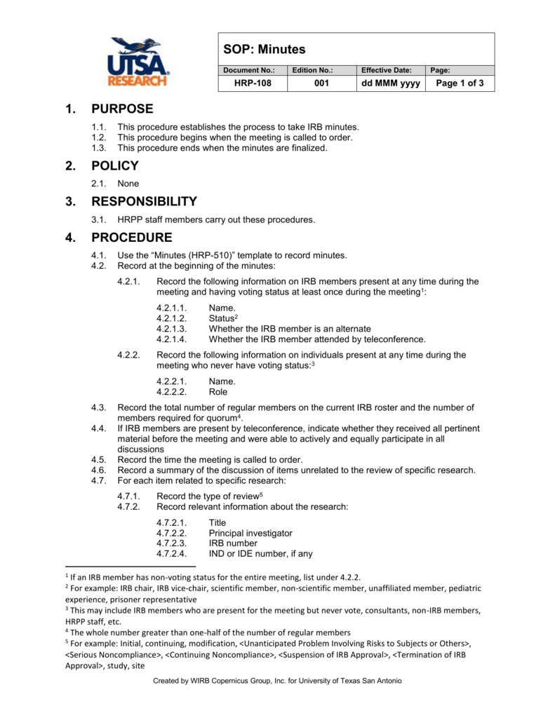 Sop Minutes Utsa Research inside dimensions 791 X 1024