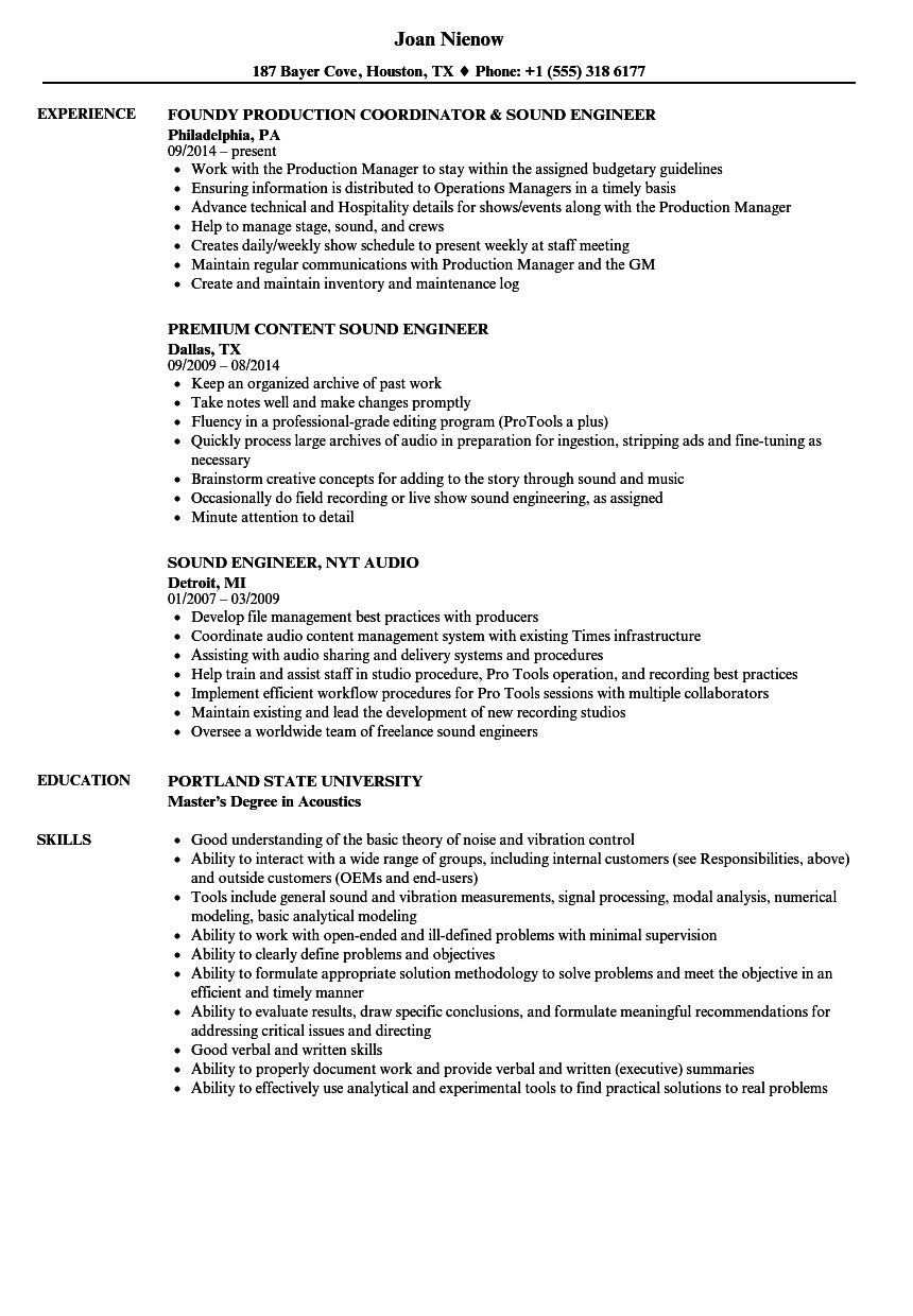 Sound Engineer Resume Samples Velvet Jobs with regard to proportions 860 X 1240