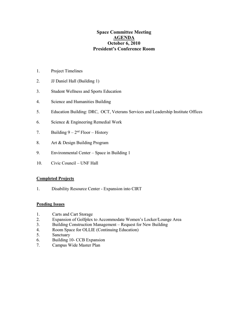 Space Committee Meeting Agenda October 6 2010 Presidents within proportions 791 X 1024