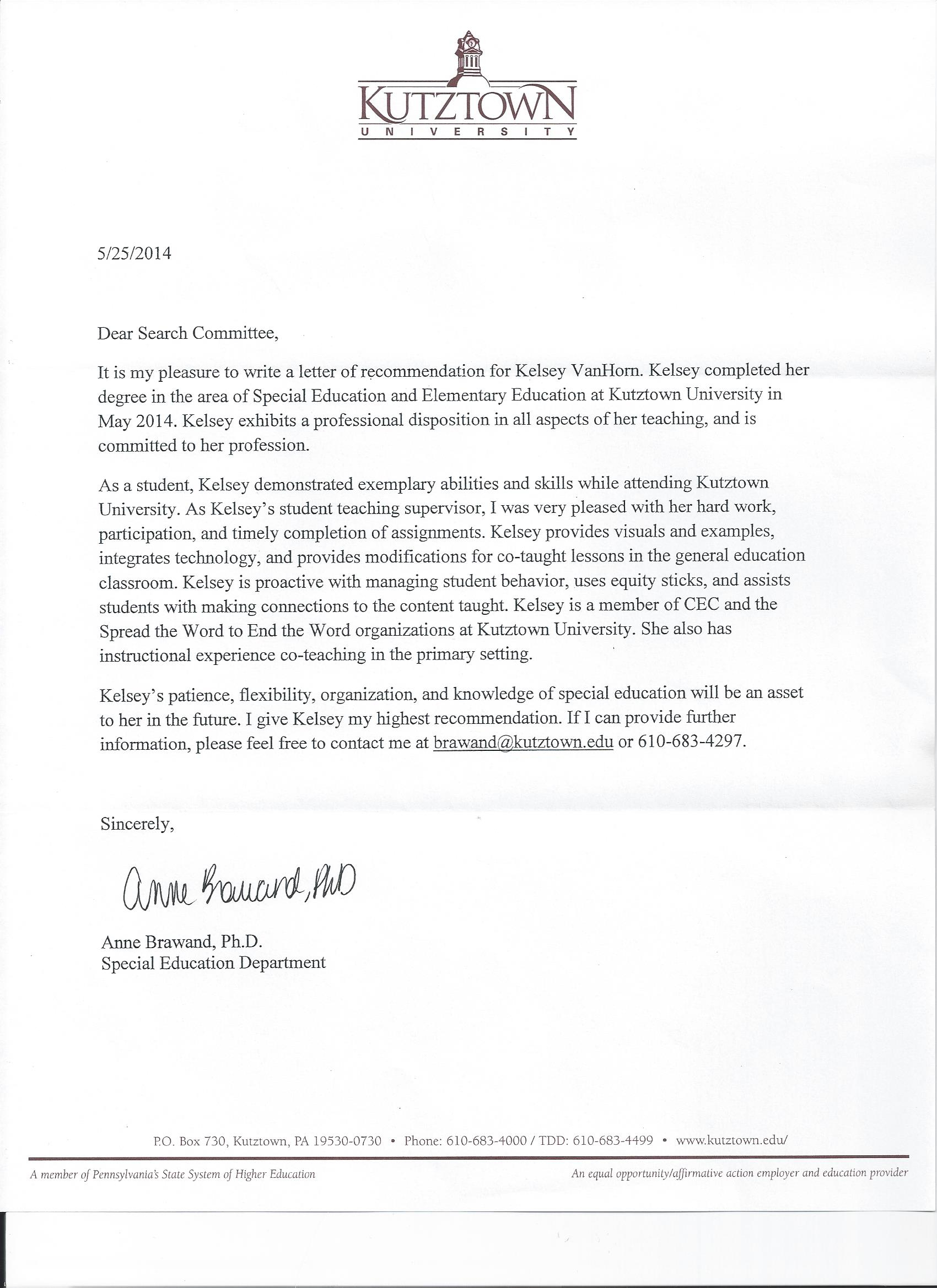 letter of recommendation special education teacher