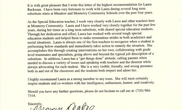 Special Education Teacher Letter Of Recommendation Sample throughout dimensions 728 X 1003