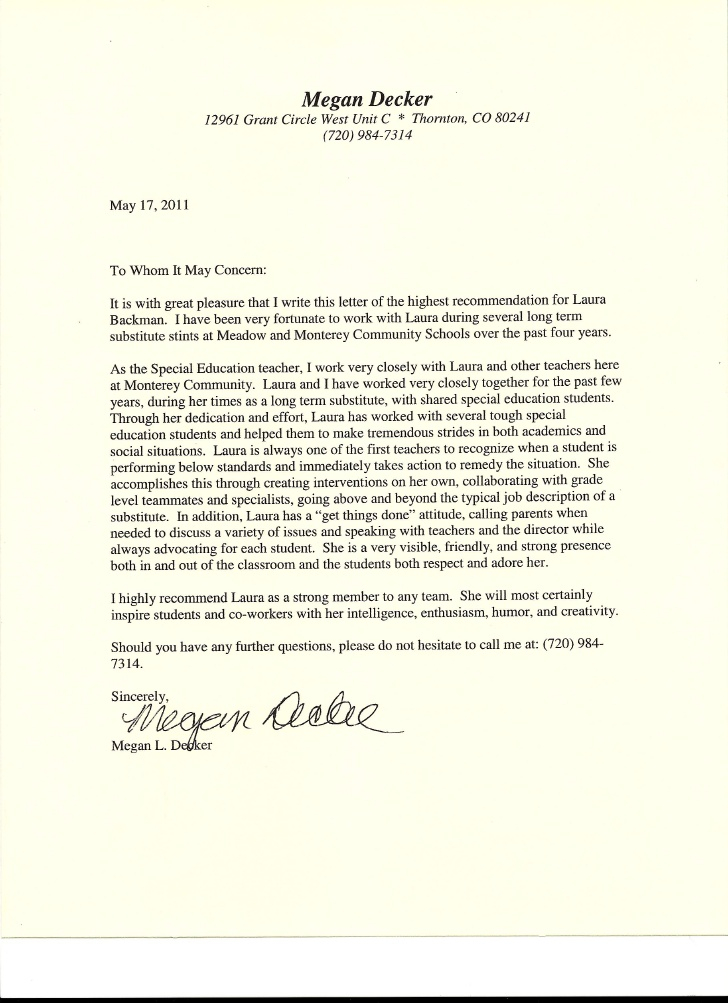 Special Education Teacher Letter Of Recommendation Sample throughout dimensions 728 X 1003