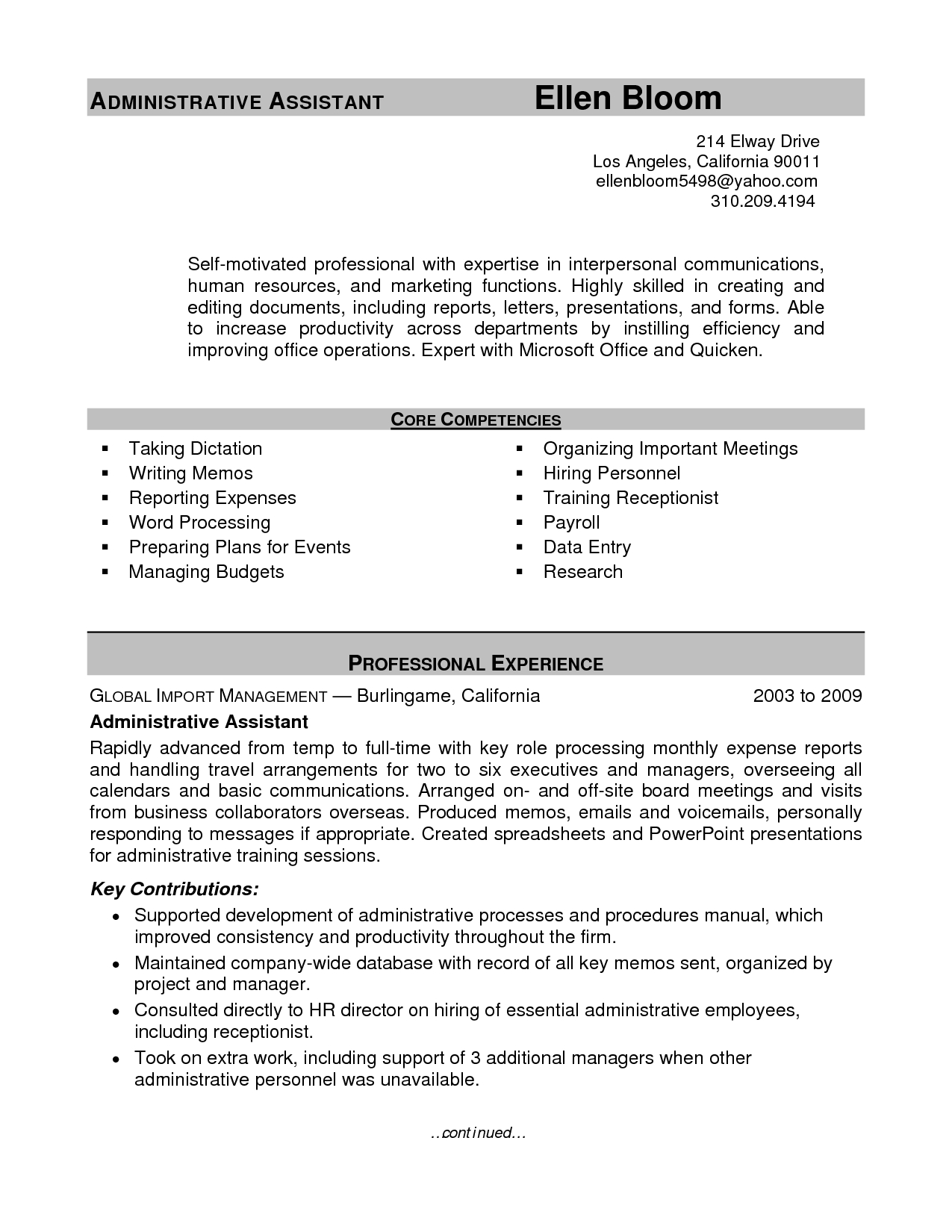 Splendid Administrative Assistant Resume Sample Application intended for dimensions 1275 X 1650