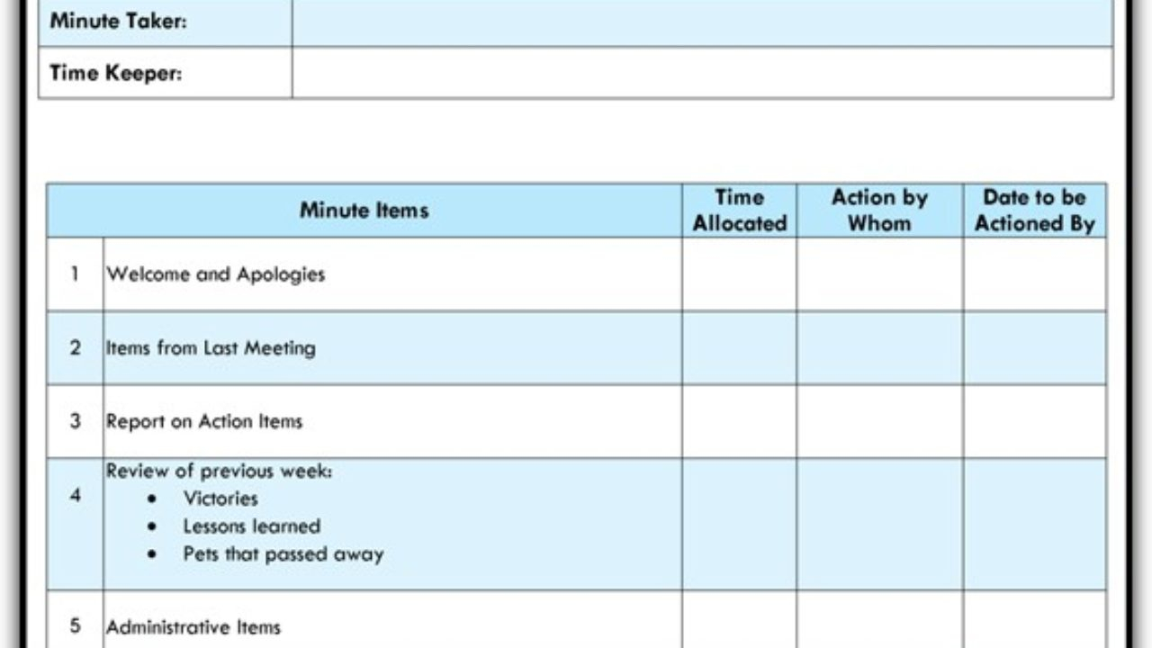 excel meeting agenda template