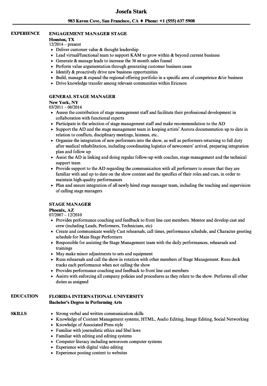 Stage Manager Resume Samples Velvet Jobs intended for proportions 860 X 1240