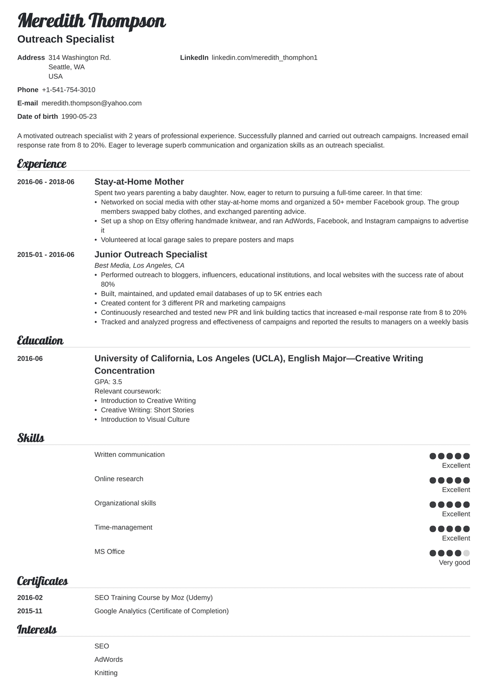 Stay At Home Mom Resume Example Job Description Tips for size 990 X 1400