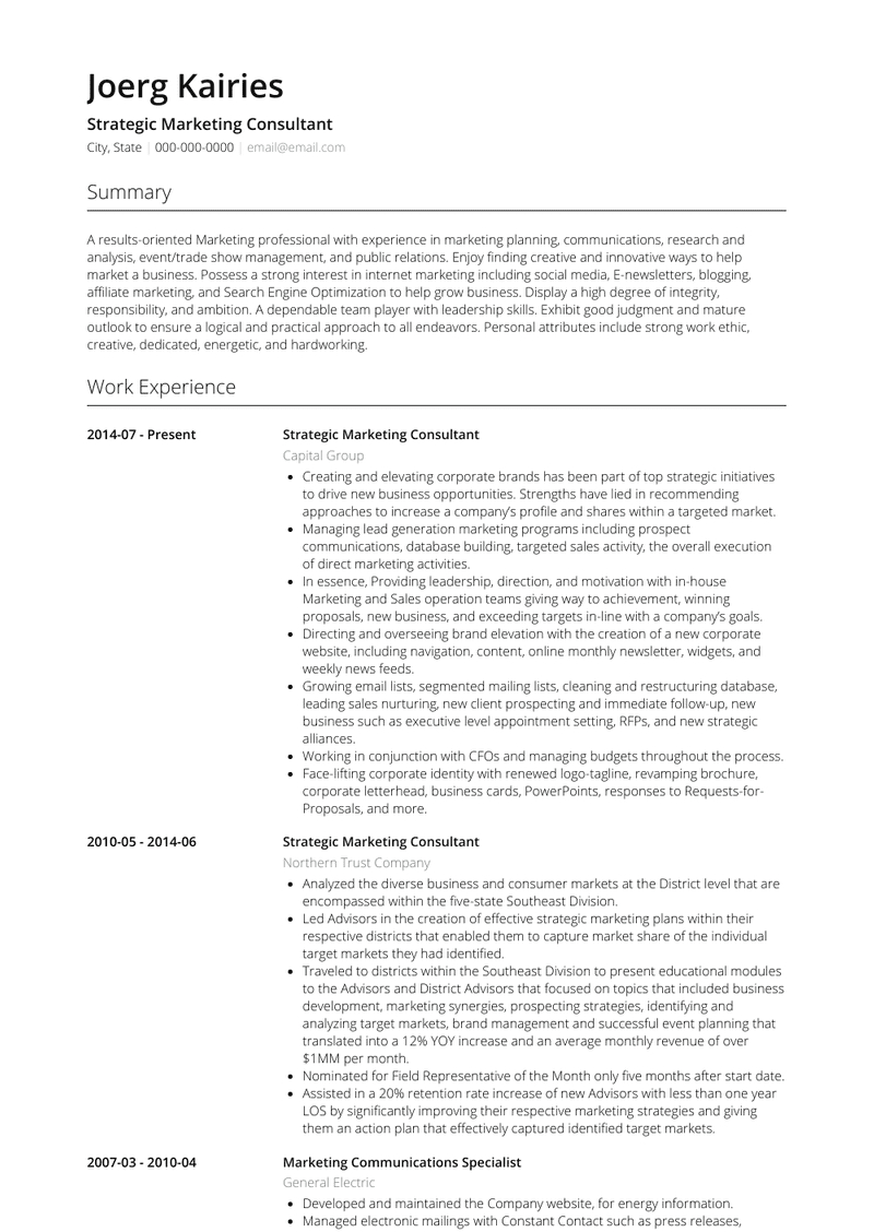 Strategic Marketing Consultant Resume Samples And within size 800 X 1128