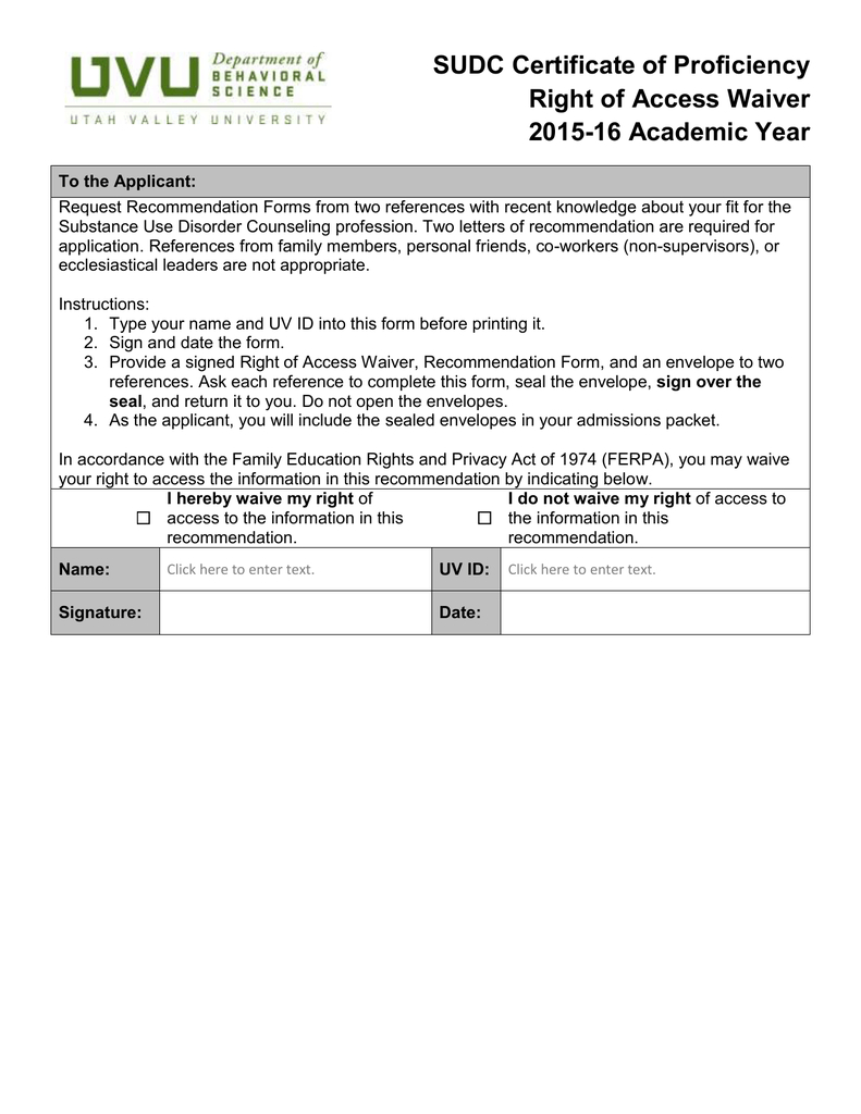 Sudc Certificate Of Proficiency Right Of Access Waiver 2015 in size 791 X 1024