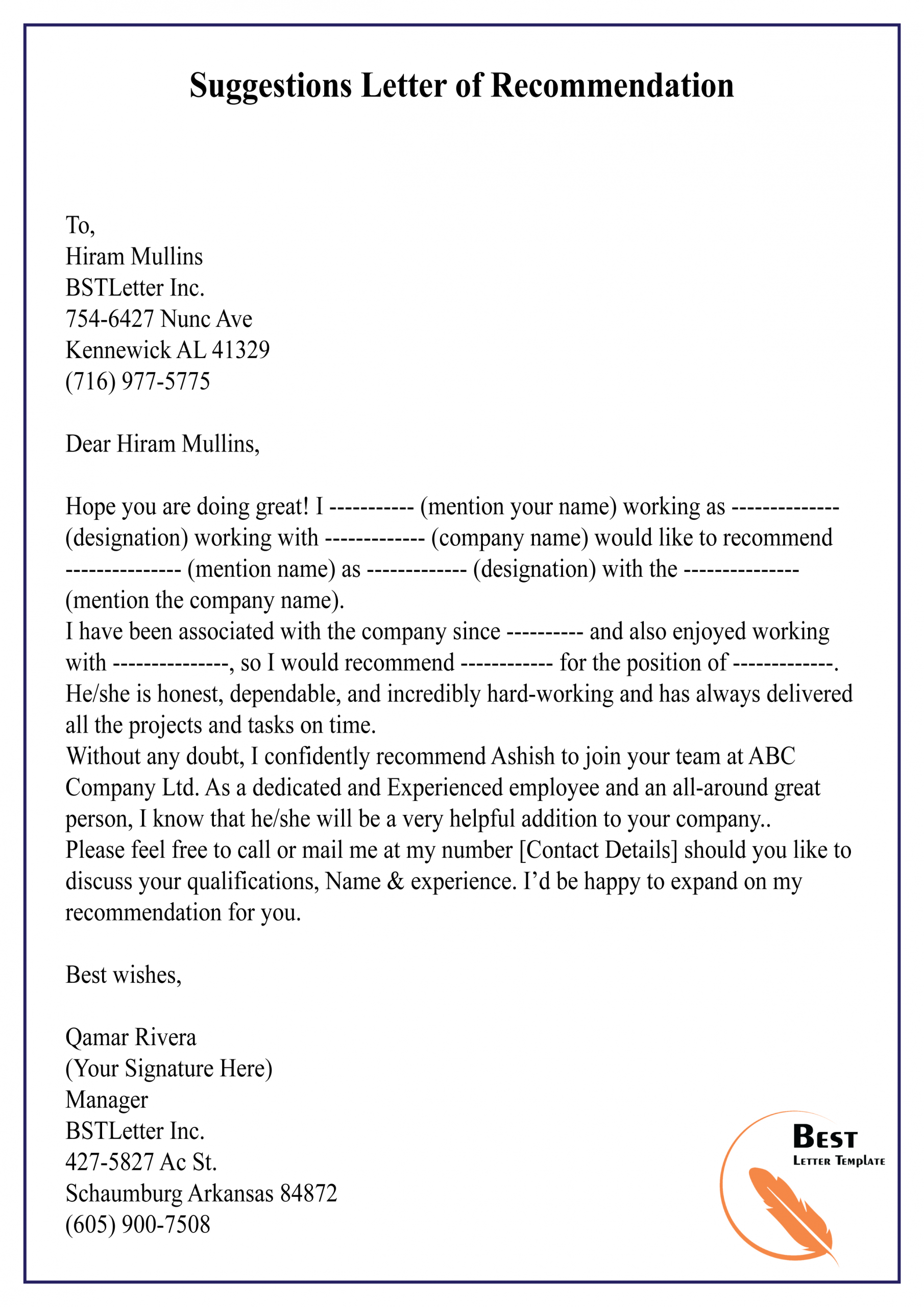 Suggestions Letter Of Recommendation 01 Best Letter Template pertaining to dimensions 2480 X 3508