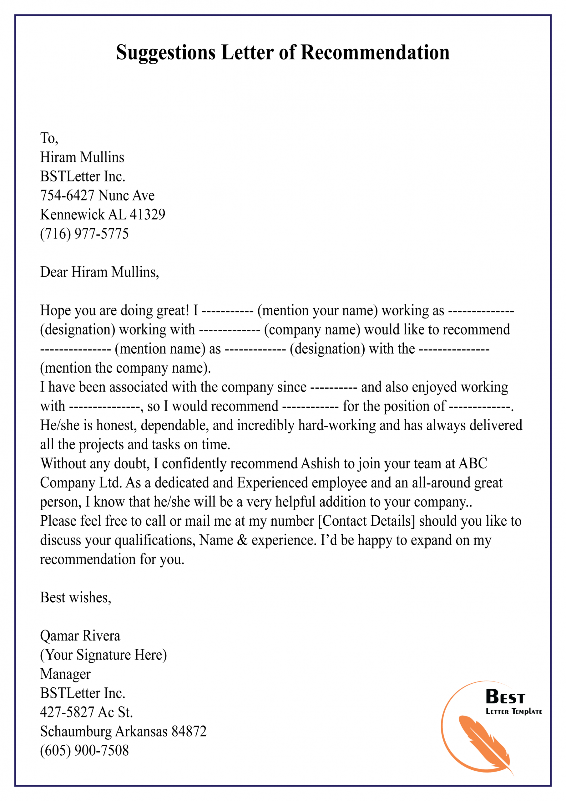 Suggestions Letter Of Recommendation 01 Best Letter Template within size 2480 X 3508