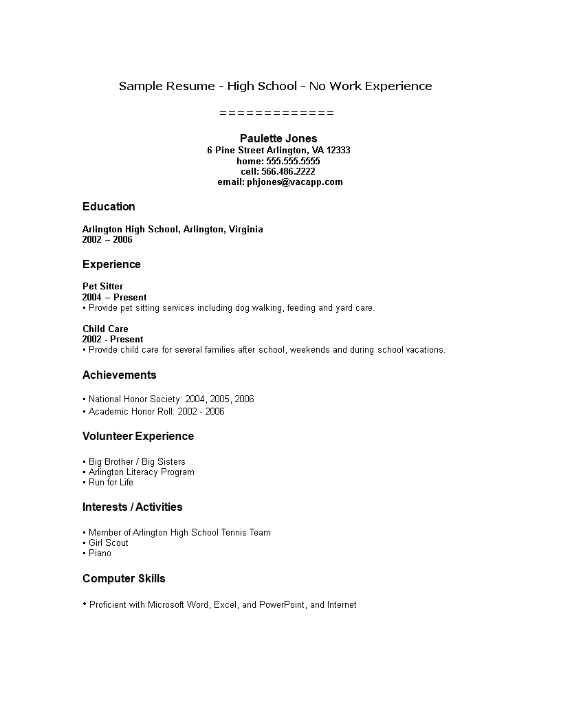 Summer Internship No Work Experience Resume Templates regarding sizing 816 X 1056