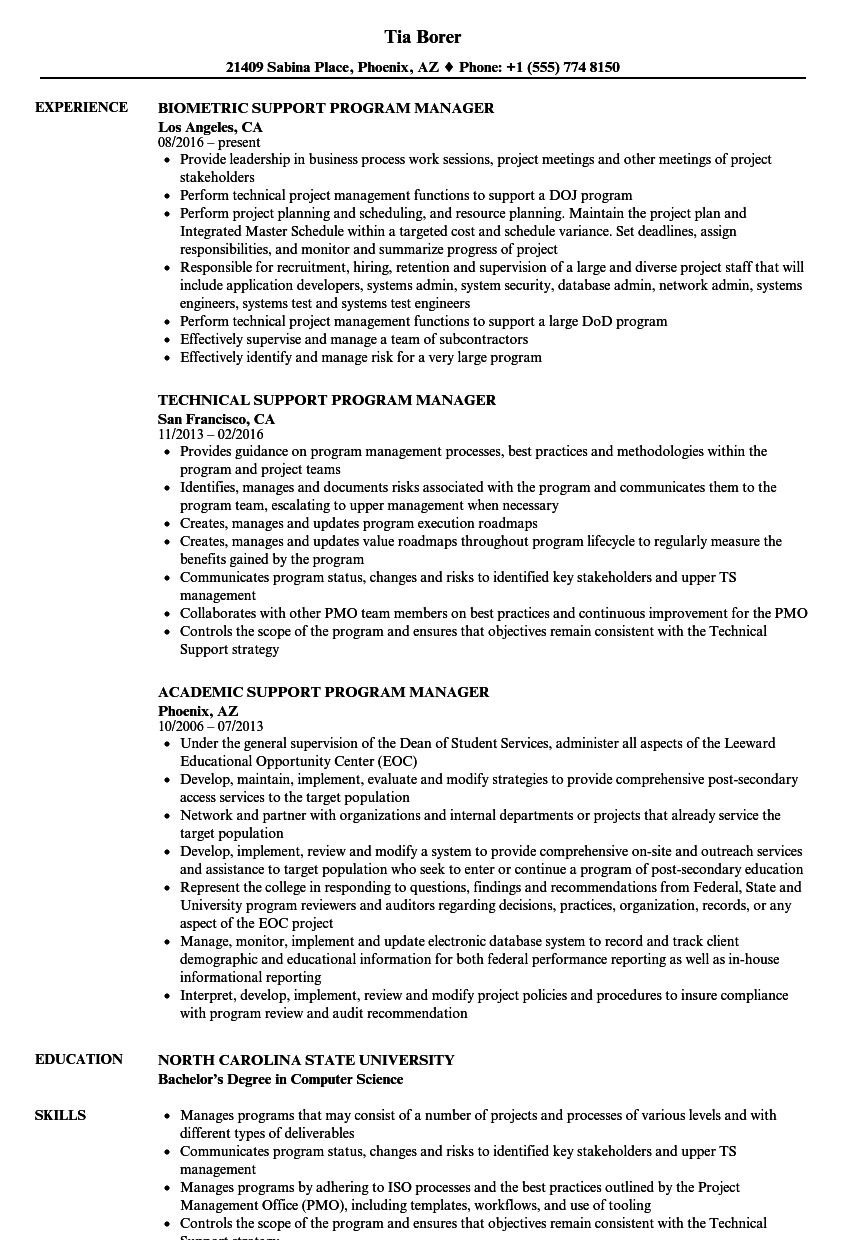 Support Program Manager Resume Samples Velvet Jobs for size 860 X 1240