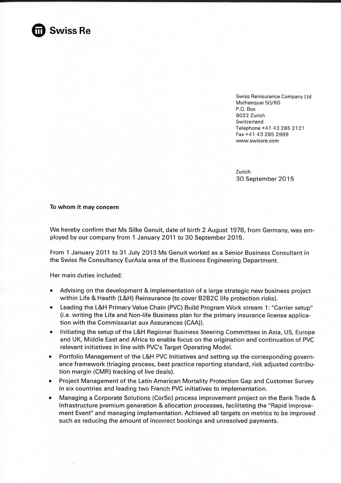 Swiss Re Final Reference Letter intended for measurements 1190 X 1683