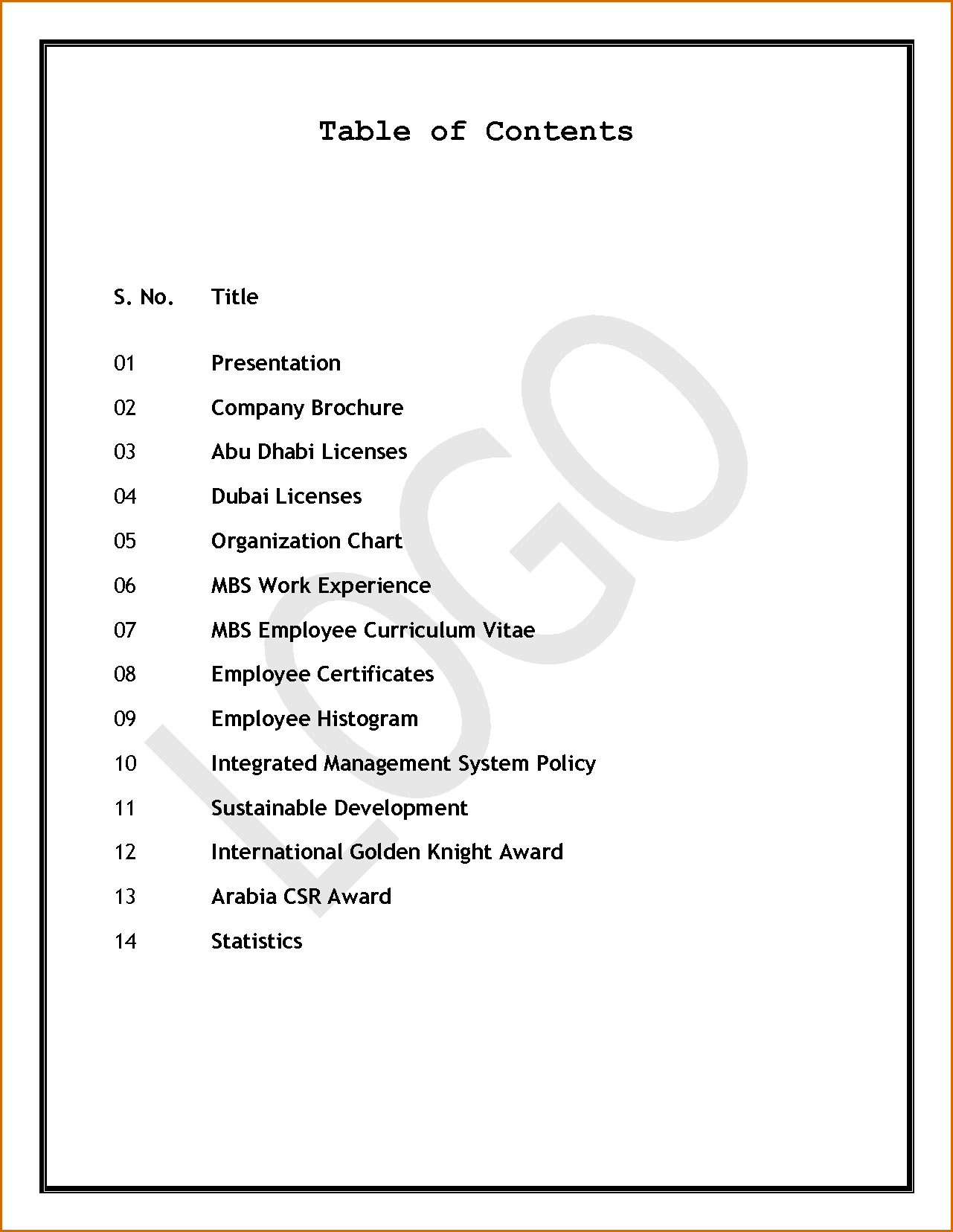 Table Of Content Template Template Resume Service regarding measurements 1281 X 1656