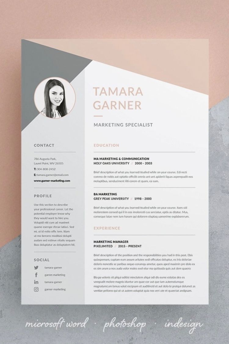 Tamara Resumecv Template Word Photoshop Indesign inside sizing 750 X 1125