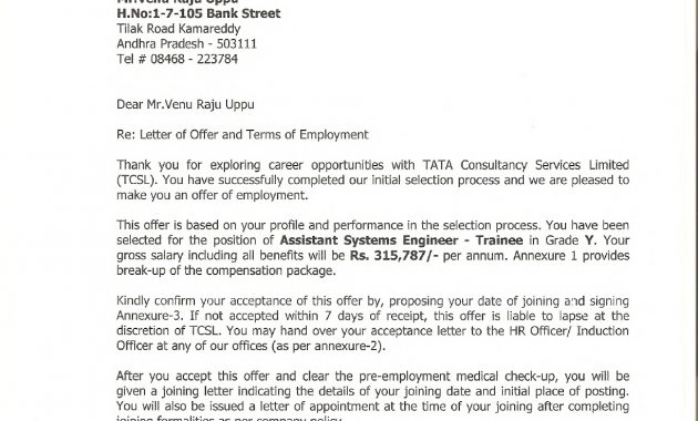 Tcs Offer Letterpdf within measurements 1222 X 1682