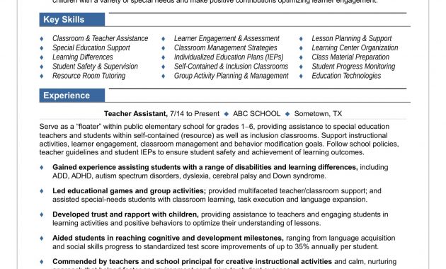 Teacher Assistant Resume Sample Monster throughout proportions 1700 X 2200