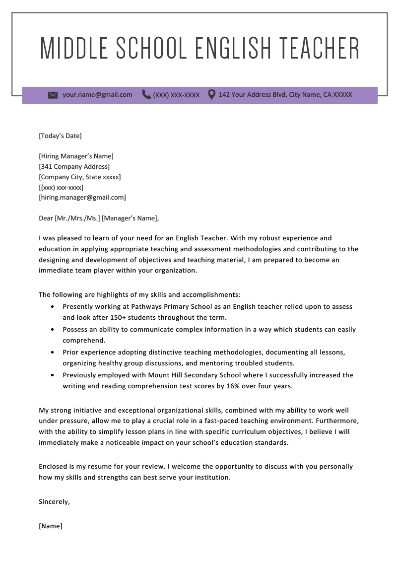 Teacher Cover Letter Example Writing Tips Resume Genius for proportions 800 X 1132