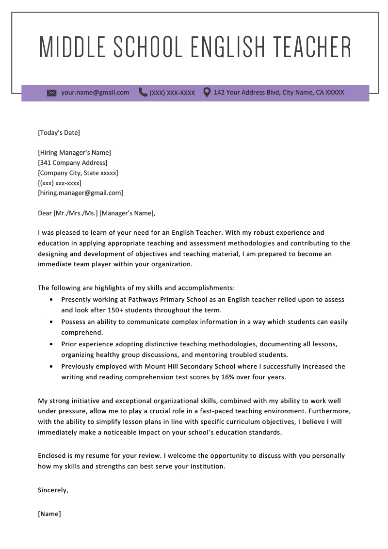 Teacher Cover Letter Example Writing Tips Resume Genius in measurements 800 X 1132