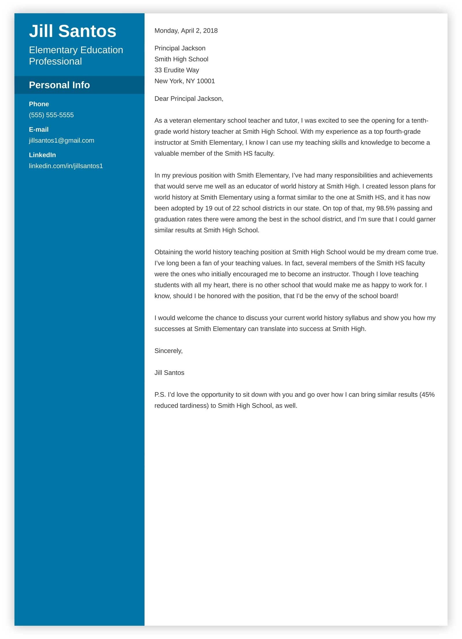 Teacher Cover Letter Examples Teaching Positions Education with regard to proportions 1600 X 2213