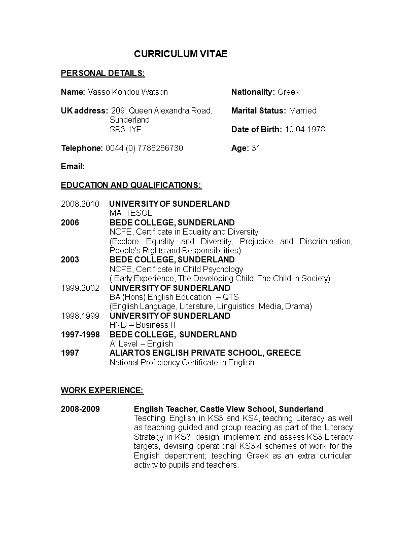 Teacher Resume Format In Word Templates At in sizing 816 X 1056