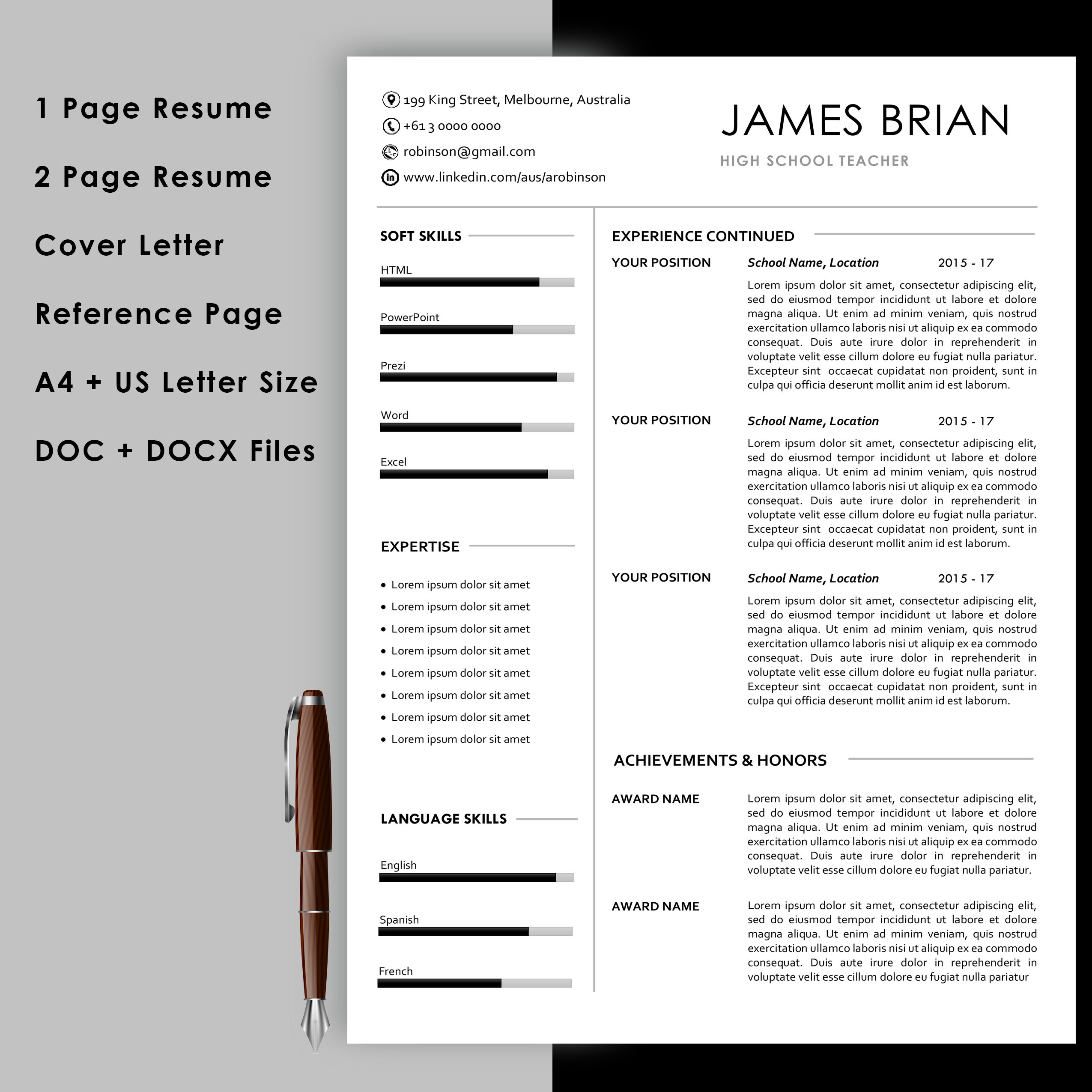 Teacher Resume Template With Cover Letter And Reference Page Instant Download within measurements 2550 X 2550