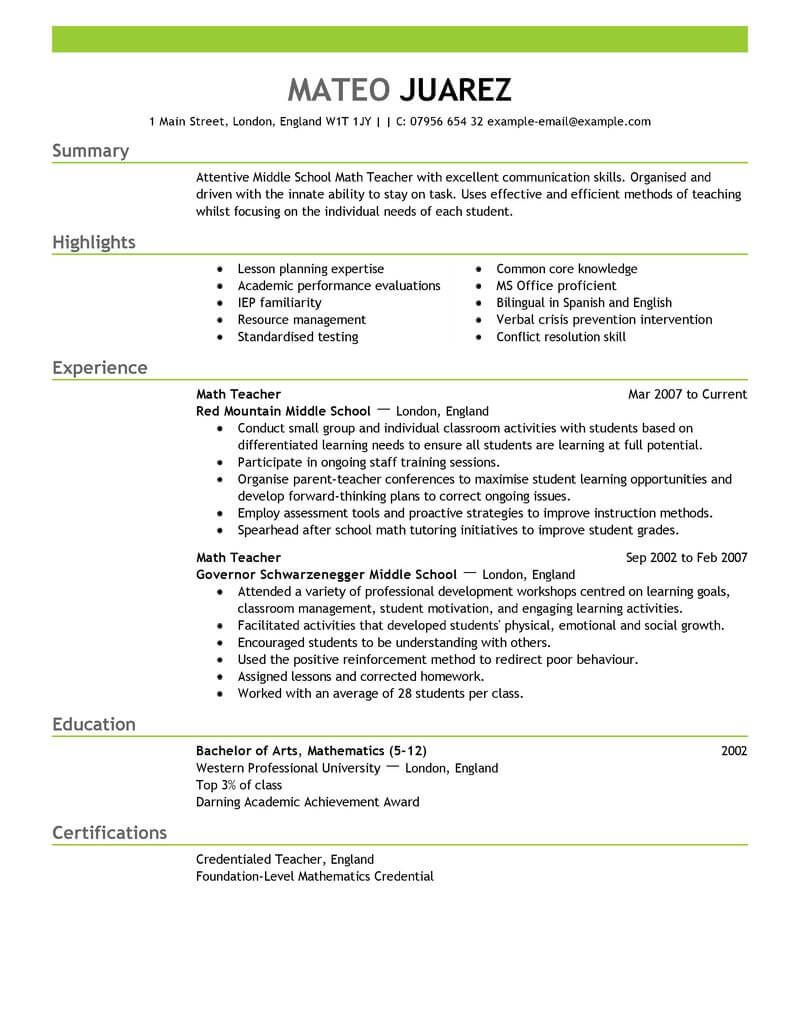 Teaching Modle De Cv Enseignant Cv Lettre De Motivation pertaining to sizing 800 X 1035