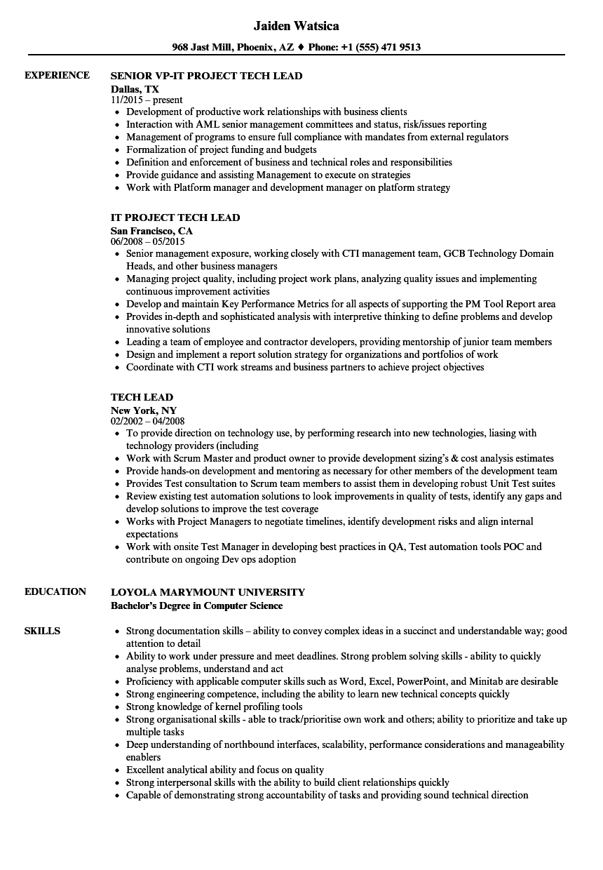 Tech Lead Resume Samples Velvet Jobs inside size 860 X 1240