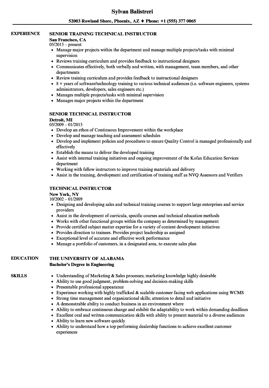 Technical Instructor Resume Samples Velvet Jobs regarding size 860 X 1240