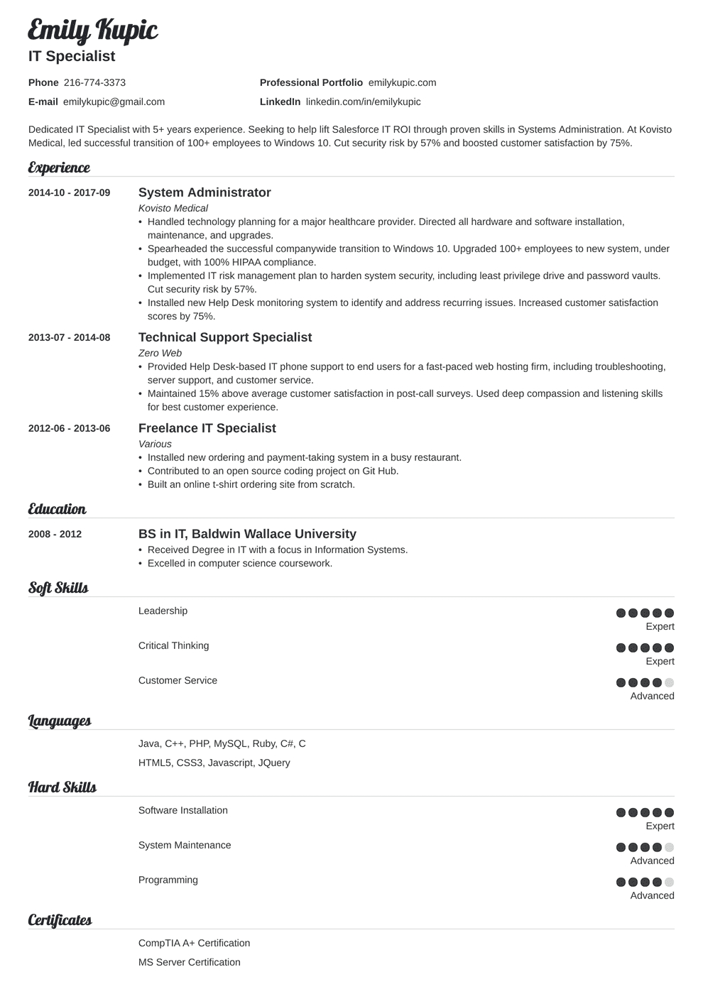 Technical Resume Template Guide 20 Examples pertaining to measurements 990 X 1400