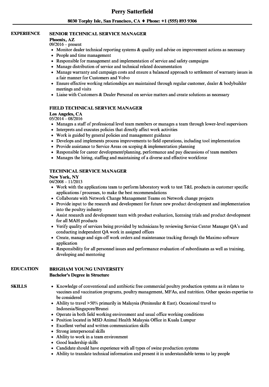 Technical Service Manager Resume Samples Velvet Jobs intended for dimensions 860 X 1240