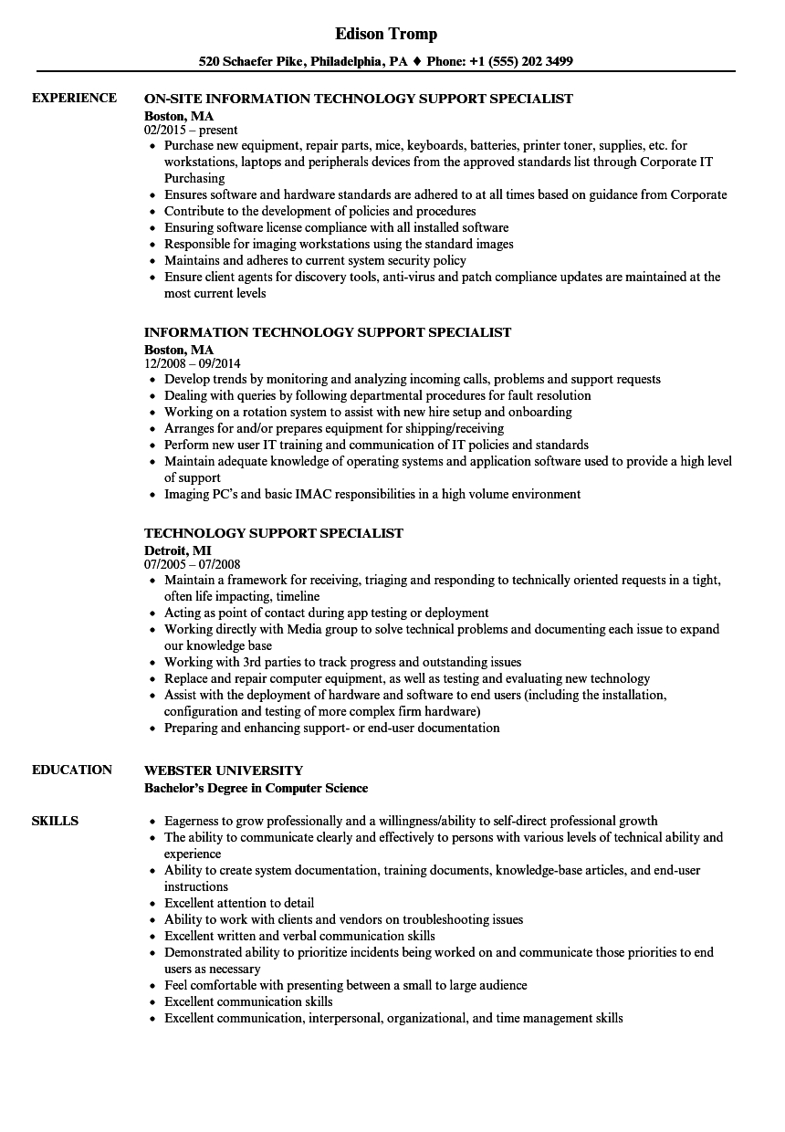 Technology Support Specialist Resume Samples Velvet Jobs with measurements 860 X 1240