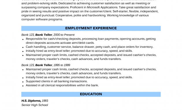 Teller Resume With No Experience Sample Resume Bank Teller in dimensions 1275 X 1650