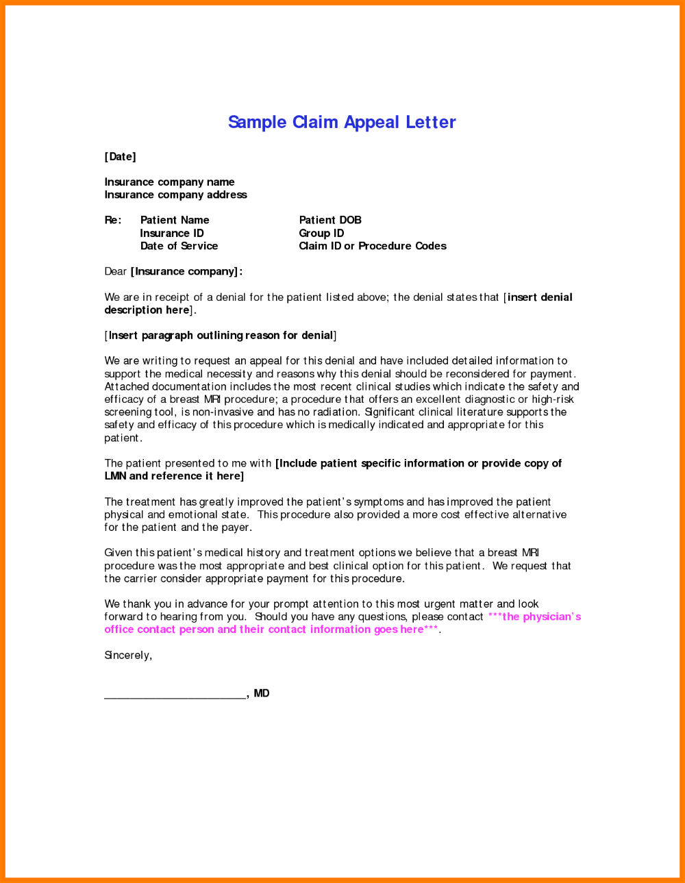 Template Ideas Insurance Denial Shocking Letter Claim Appeal intended for dimensions 1000 X 1289